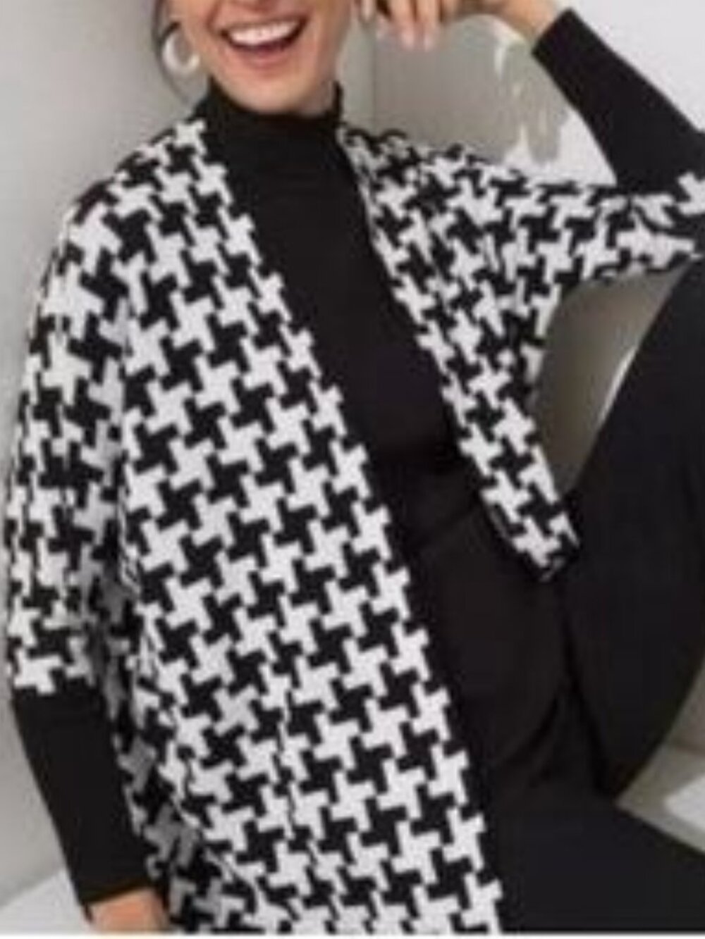 Cardigan B&W Houndstooth Open-Front S/M